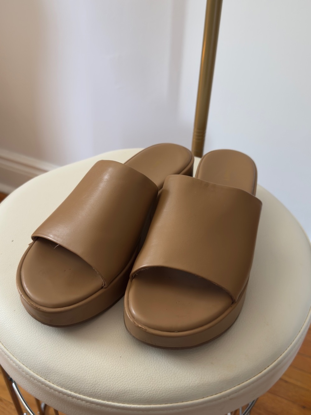 Tan Slide Platform Sandals